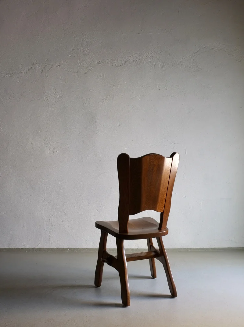 2 Brutalist Solid Oak Chair 1970s