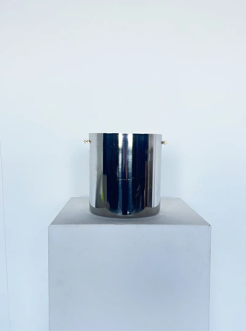Brutalist ice bucket with brass detail handle