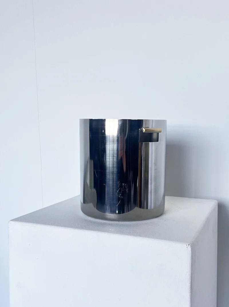 Brutalist ice bucket with brass detail handle