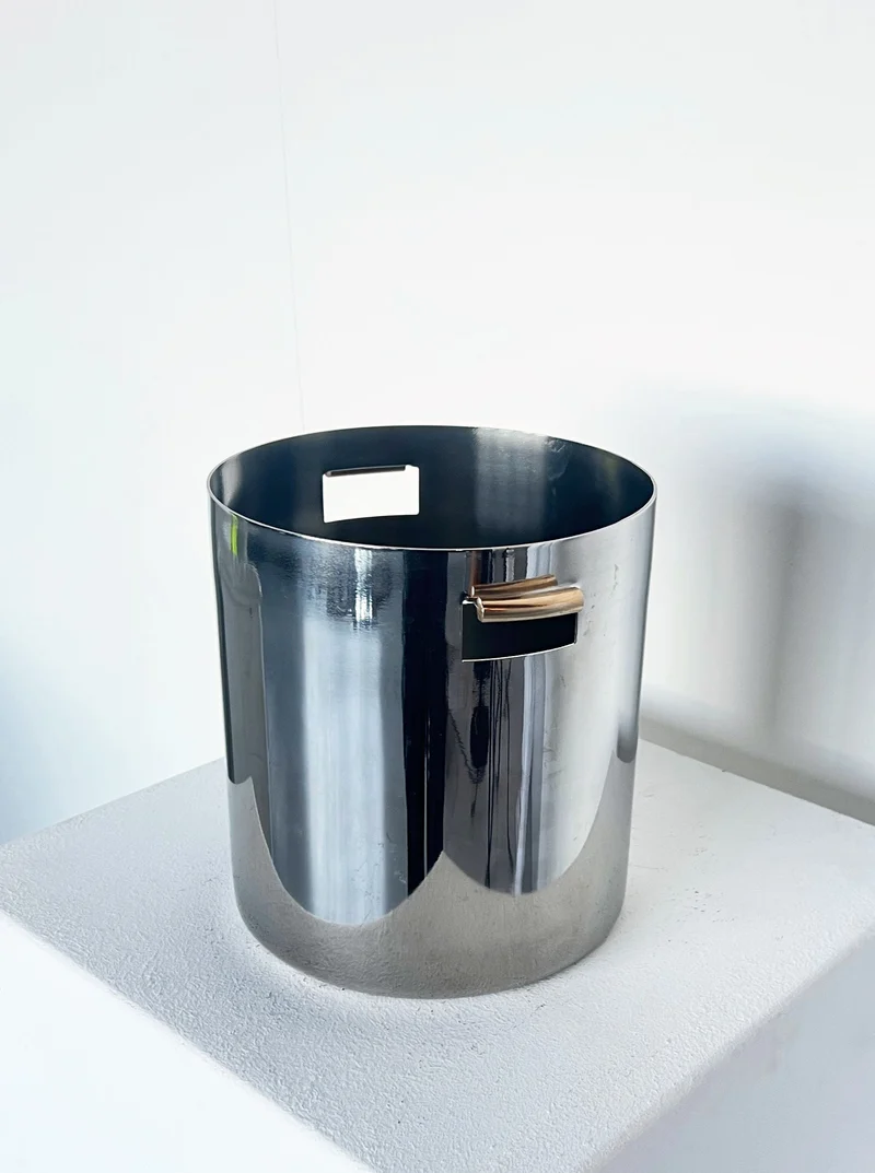 Brutalist ice bucket with brass detail handle