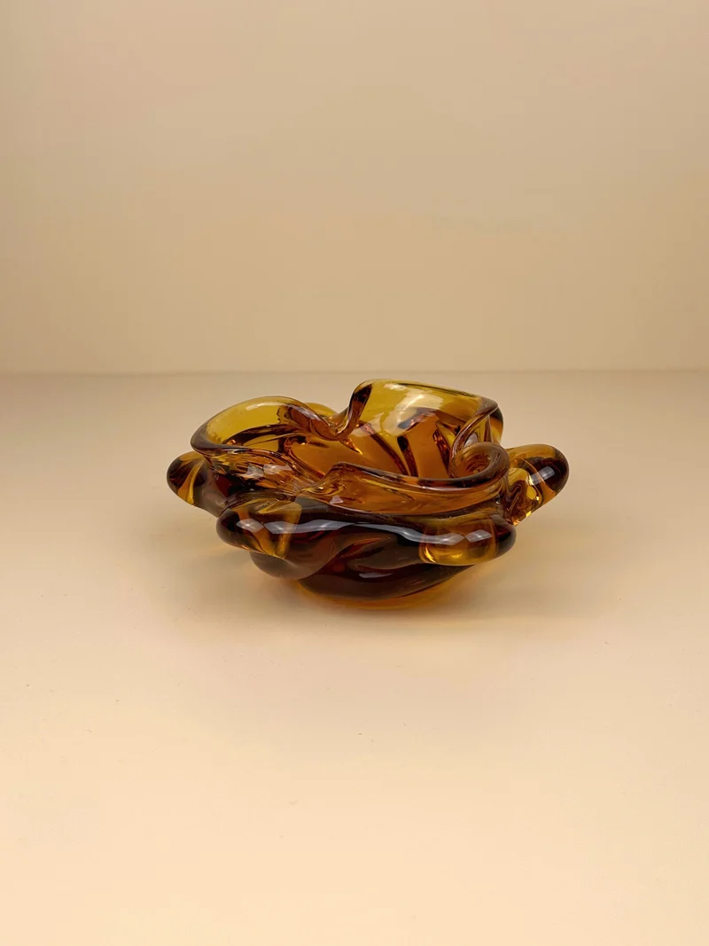Amber coloured Bohemian ashtray 70s