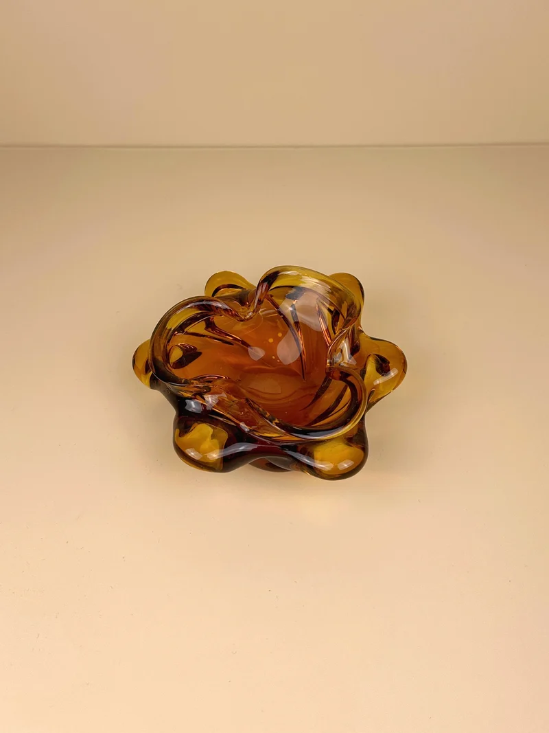 Amber coloured Bohemian ashtray 70s