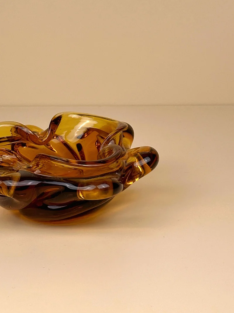 Amber coloured Bohemian ashtray 70s