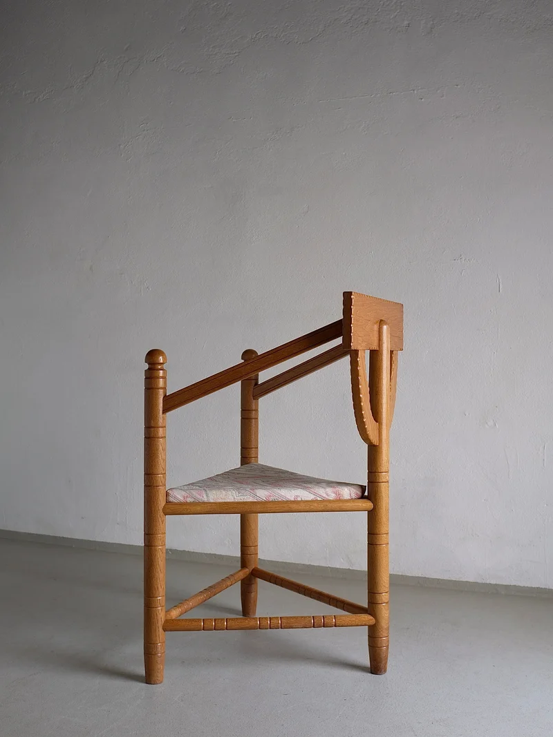 Rustic Carved Oak Corner Chair | Sweden | 1950s