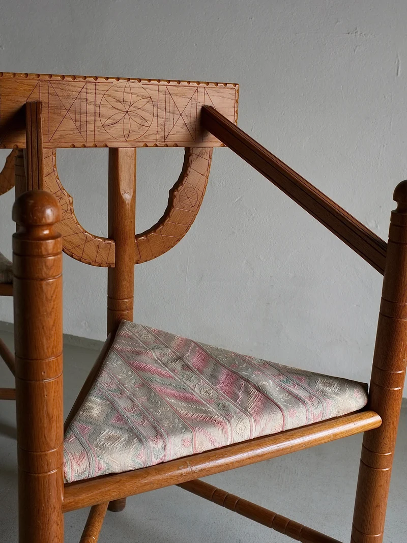 Rustic Carved Oak Corner Chair | Sweden | 1950s