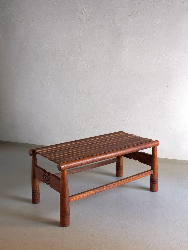 Carved Dark Oak Bench | France | 1960s