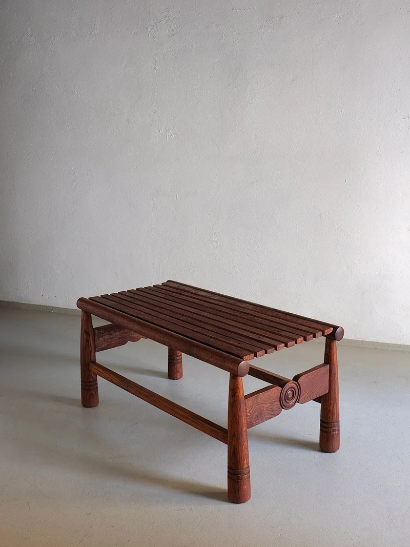 Carved Dark Oak Bench | France | 1960s