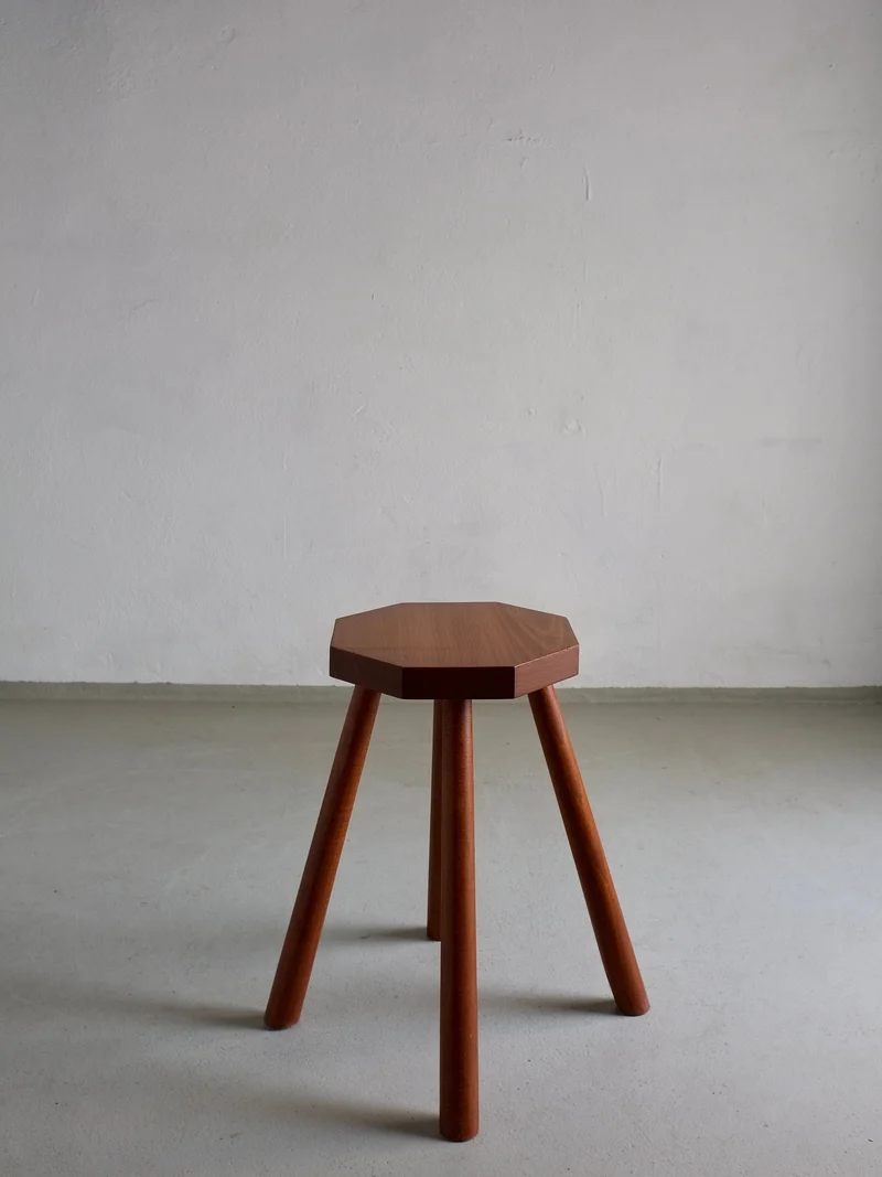 Solid Wood Octagonal Stool | Belgium | 1960s