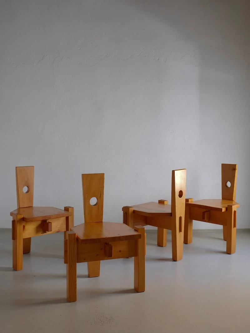 4 Sculptural Pine Chairs by Erwin Egel 1960s