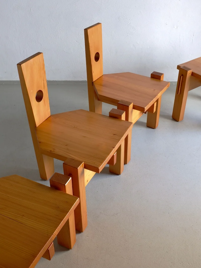 4 Sculptural Pine Chairs by Erwin Egel 1960s