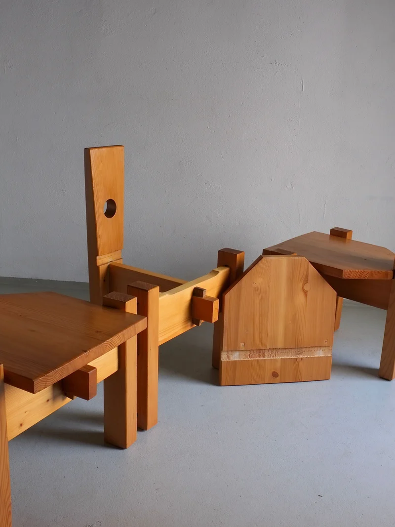 4 Sculptural Pine Chairs by Erwin Egel 1960s