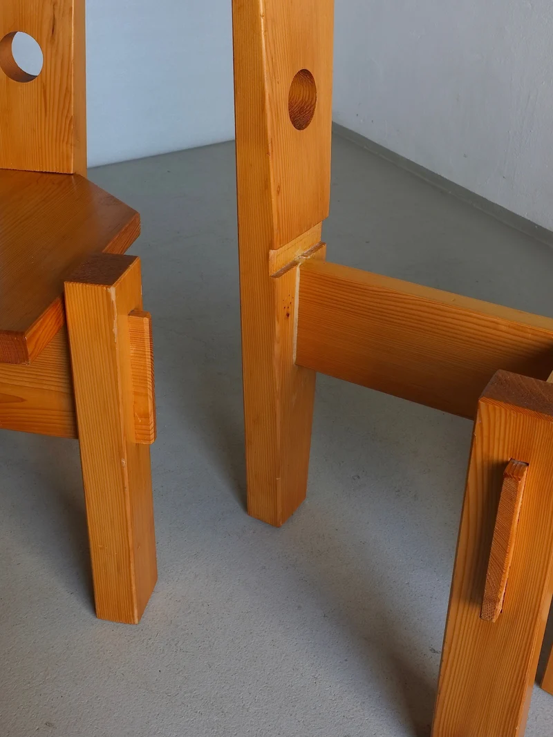 4 Sculptural Pine Chairs by Erwin Egel 1960s