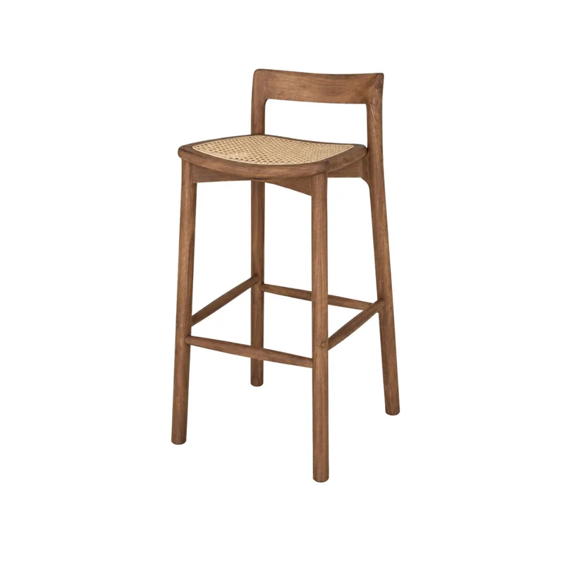 Tabouret Charmes - Acacia noyer - Assise en rotin - Hauteur d'assise 75 cm