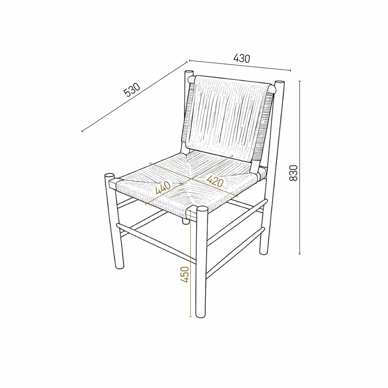 Chaise de salle à manger Charly - Pin Vintage/ Rotin naturel