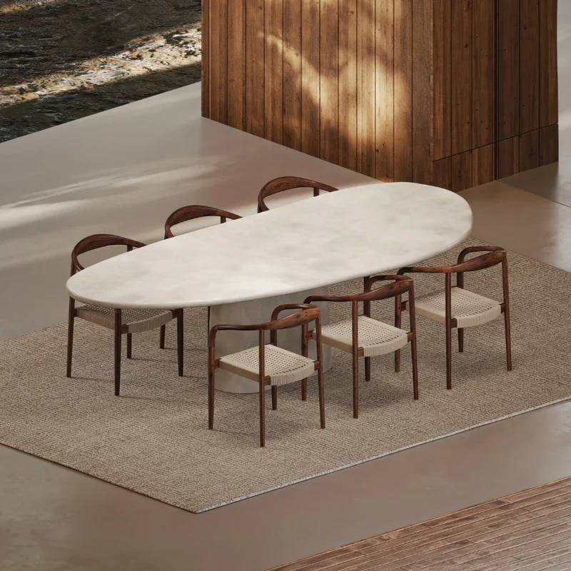 Table de jardin ovale forme organique - Anvers - MicroSkin - 240 cm ou 260 cm - Latte Nuageux
