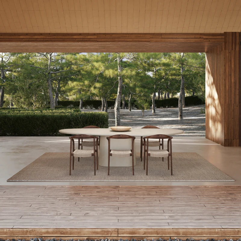 Table de jardin ovale forme organique - Anvers - MicroSkin - 240 cm ou 260 cm - Latte Nuageux