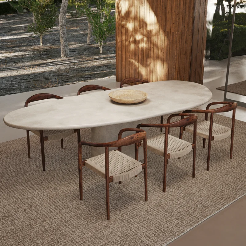 Table de jardin ovale forme organique - Anvers - MicroSkin - 240 cm ou 260 cm - Latte Nuageux