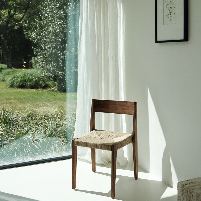 Chaise de salle à manger Chantelle - Acacia noyer - Assise en tissage de corde