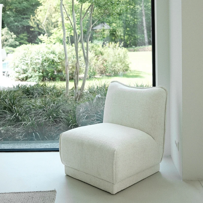 Fauteuil Elodie - H 71 cm - Disponible en Vert mousse, tissu teddy et tissage Sandstone