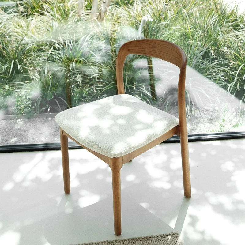 Chaise de salle à manger Chale - H76,5 cm - Noyer clair - Tissage bouclé ivoire