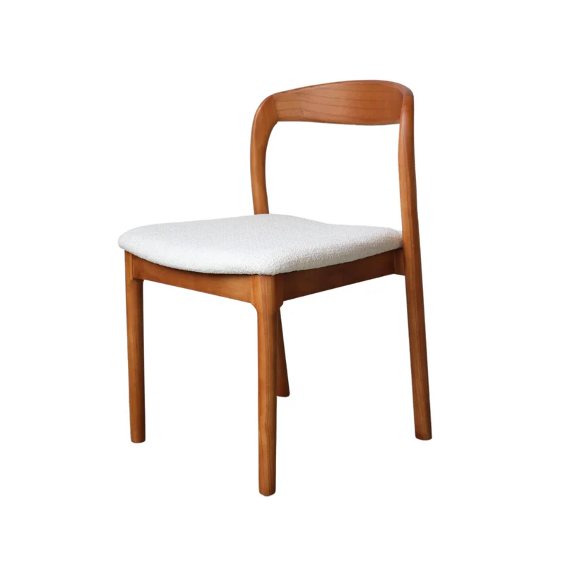 Chaise de salle à manger Chale - H76,5 cm - Noyer clair - Tissage bouclé ivoire