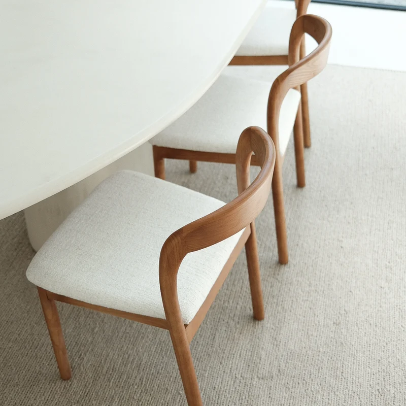 Chaise de salle à manger Chale - H76,5 cm - Noyer clair - Tissage bouclé ivoire
