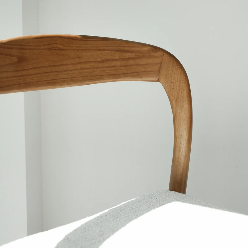 Chaise de salle à manger Chale - H76,5 cm - Noyer clair - Tissage bouclé ivoire