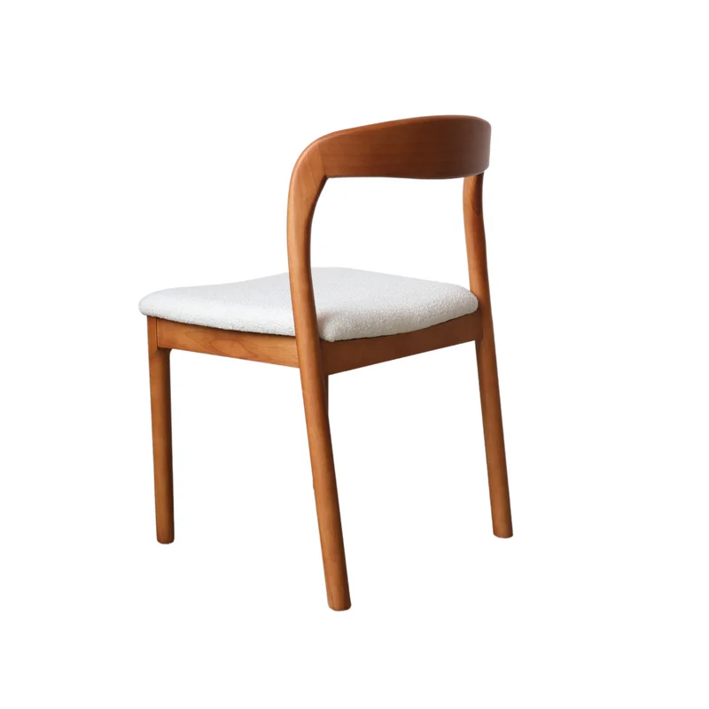 Chaise de salle à manger Chale - H76,5 cm - Noyer clair - Tissage bouclé ivoire