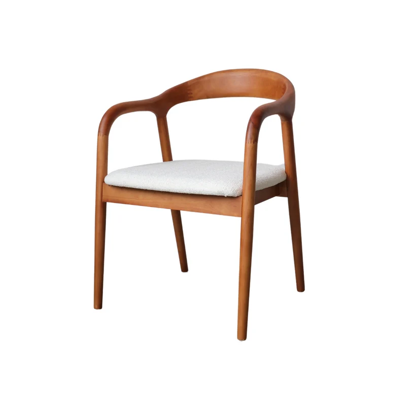 Chaise de salle à manger - Noyer clair - Muret - Assise en bouclé ivoire tissé