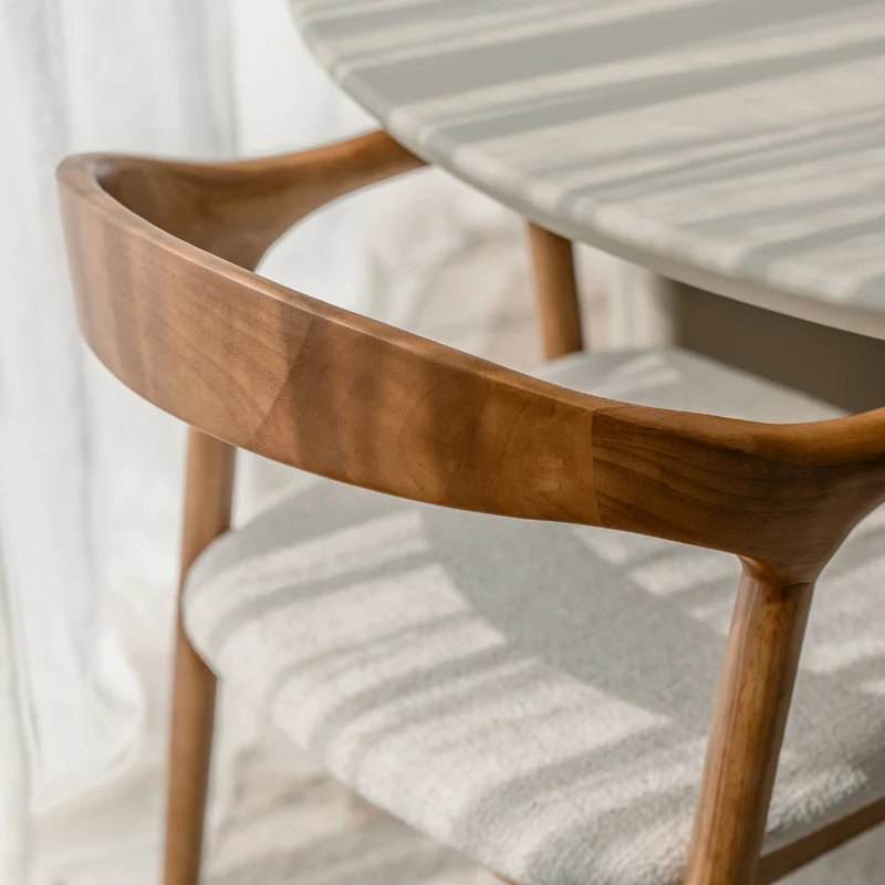 Chaise de salle à manger - Noyer clair - Muret - Assise en bouclé ivoire tissé
