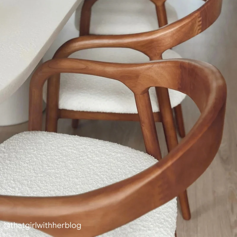 Chaise de salle à manger - Noyer clair - Muret - Assise en bouclé ivoire tissé