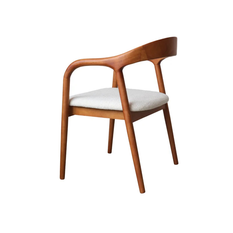 Chaise de salle à manger - Noyer clair - Muret - Assise en bouclé ivoire tissé