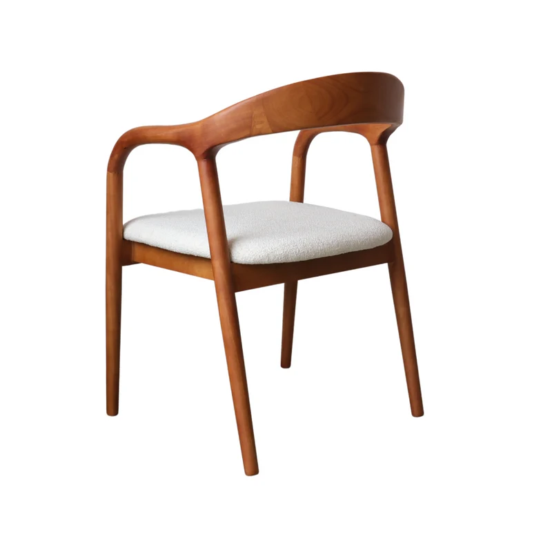 Chaise de salle à manger - Noyer clair - Muret - Assise en bouclé ivoire tissé