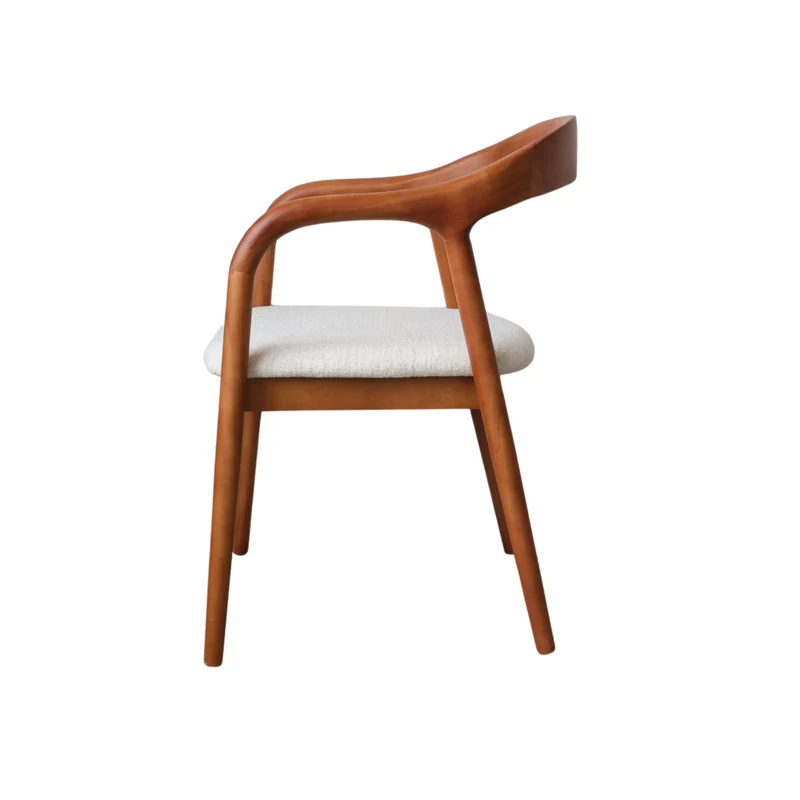 Chaise de salle à manger - Noyer clair - Muret - Assise en bouclé ivoire tissé