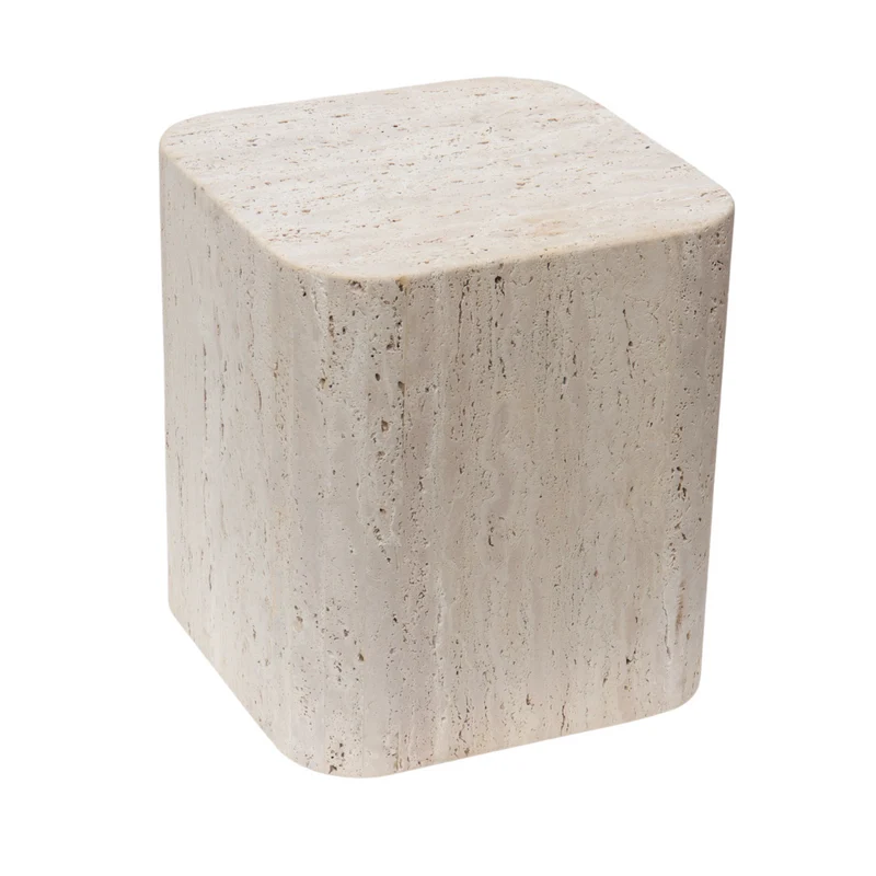 Table basse carrée Travertin - Alba - 40 cm - Bord arrondi