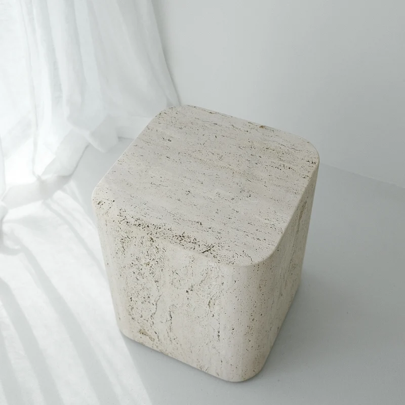 Table basse carrée Travertin - Alba - 40 cm - Bord arrondi