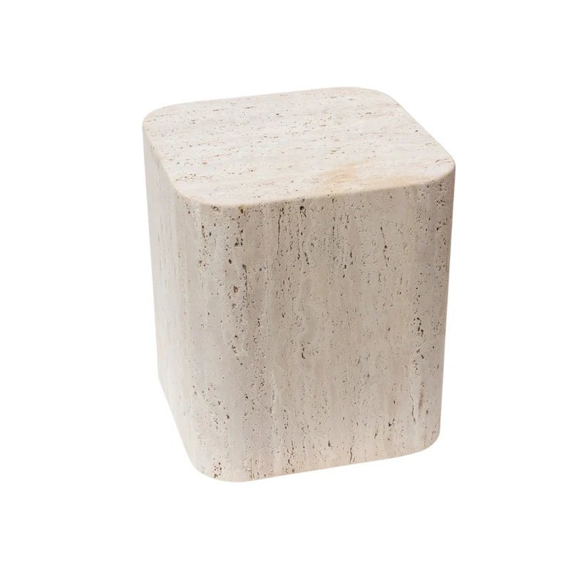 Table basse carrée Travertin - Alba - 40 cm - Bord arrondi