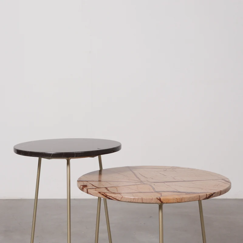 Table d'Appoint à Base Dorée - Juliette - Marbre Noir/Rouge - 35/H50cm