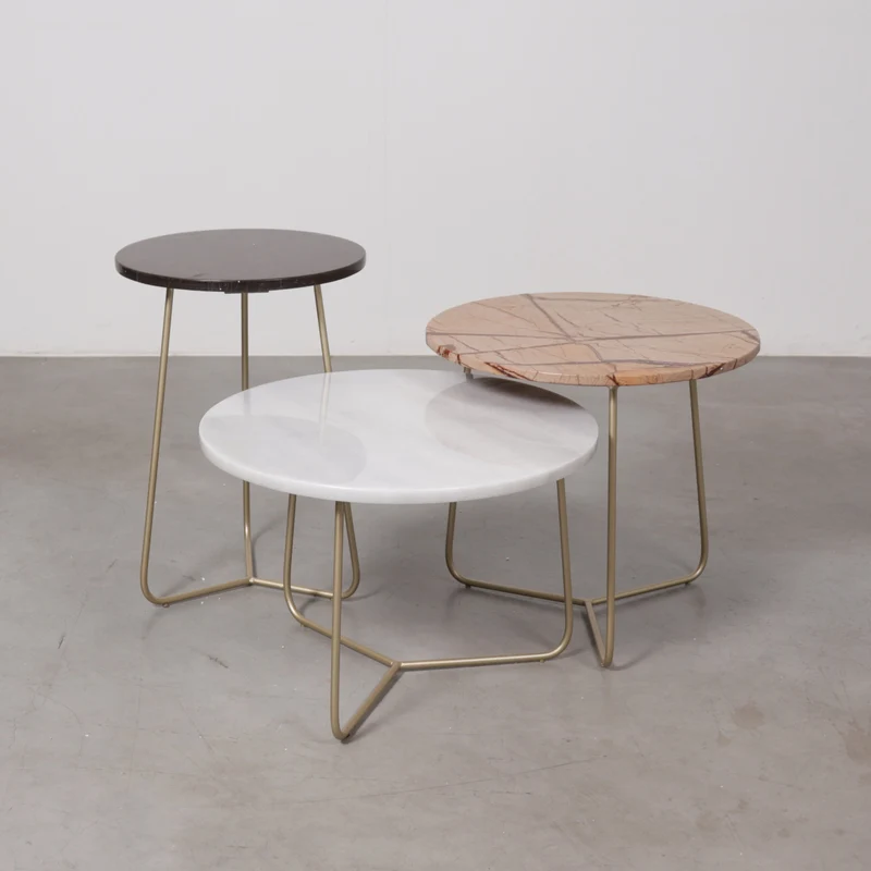 Table d'Appoint à Base Dorée - Juliette - Marbre Noir/Rouge - 35/H50cm