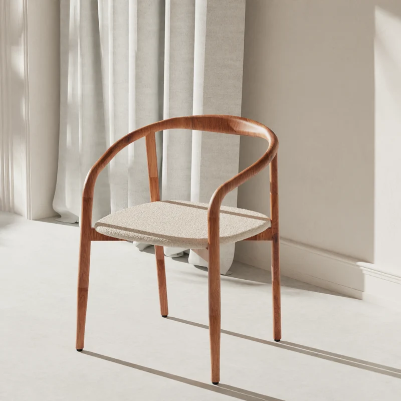 Chaise de salle à manger Ely - Assise rectangulaire en tissu - Noyer clair