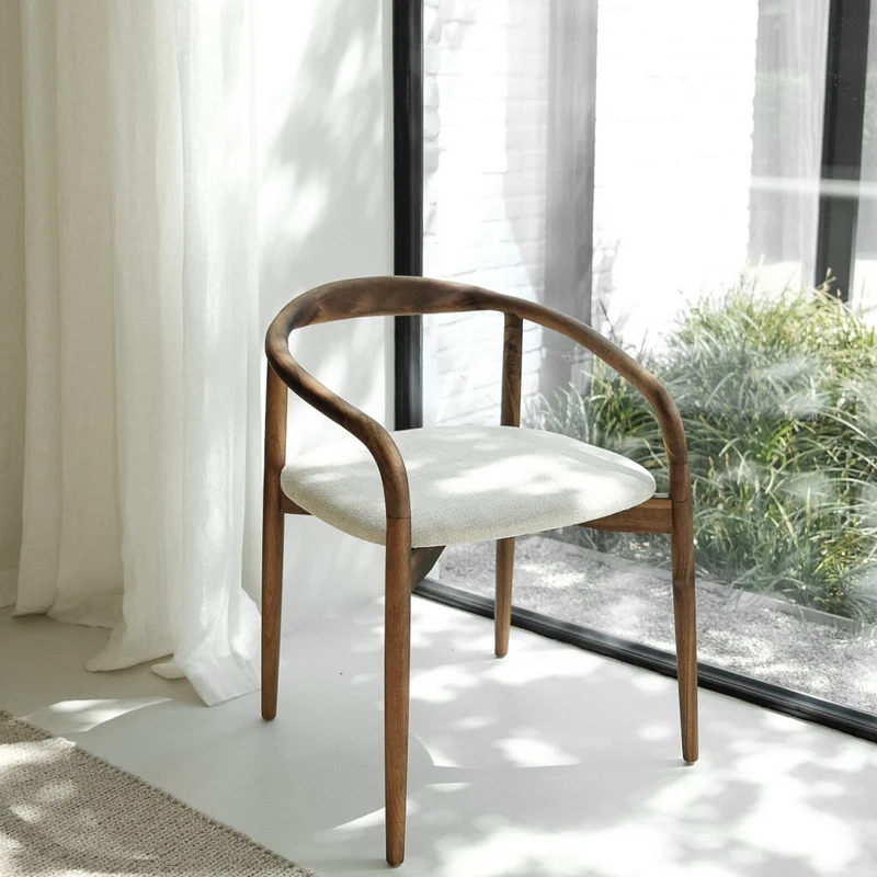 Chaise de salle à manger Ely - Assise rectangulaire en tissu - Smoke - Frêne