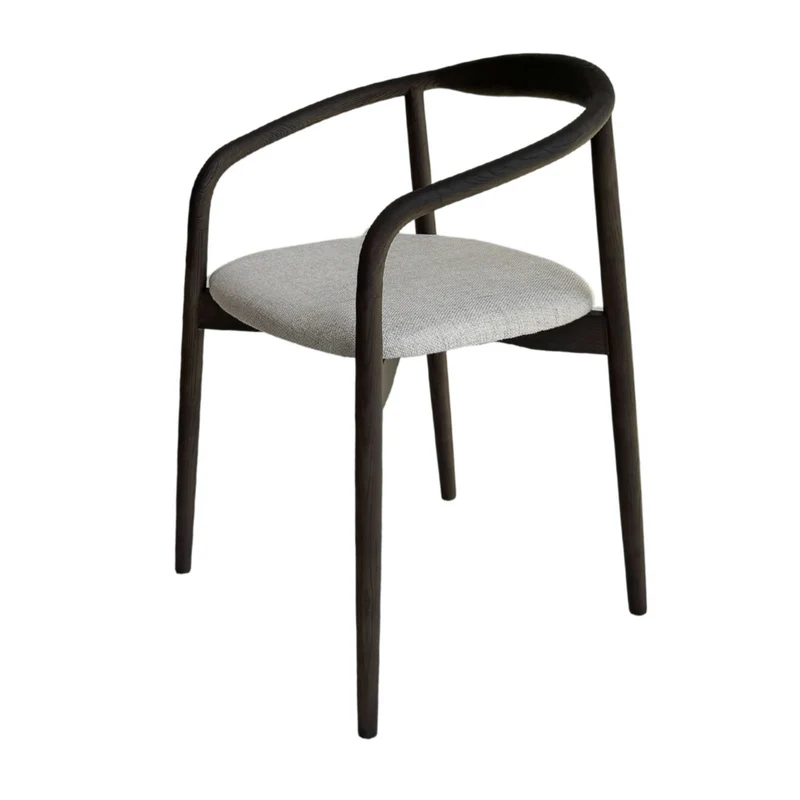 Chaise de salle à manger Ely - Assise rectangulaire en tissu - Smoke - Frêne