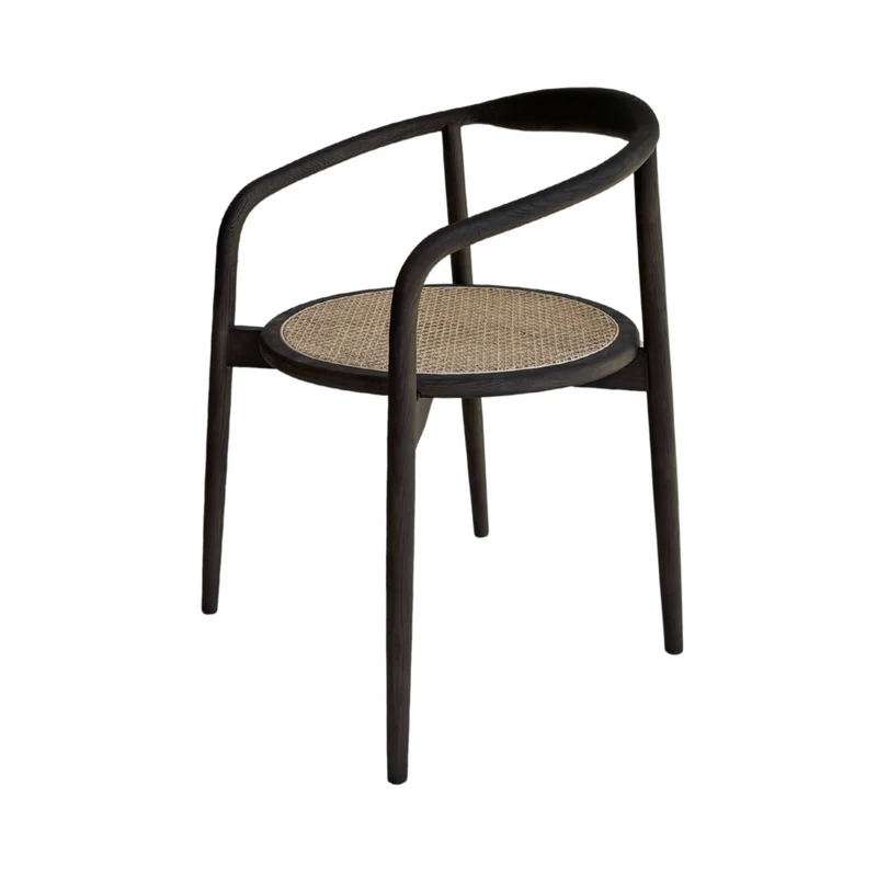 Chaise de salle à manger Ely - Assise ronde en rotin - Bois fumé