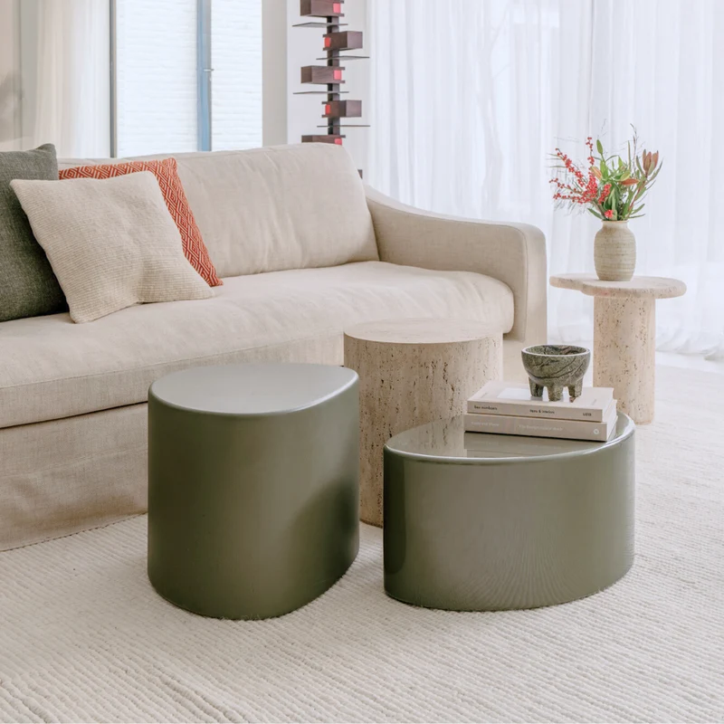 Table basse - Varzy - Middle - Vert olive StoneSkin Glossy - L65 x P45 x H30 cm