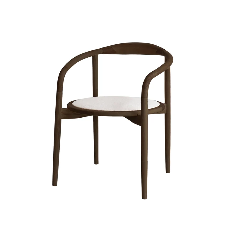 Chaise de salle à manger Ely - Assise ronde en tissu - Smokewood - Beige/Blanc (VDF115)