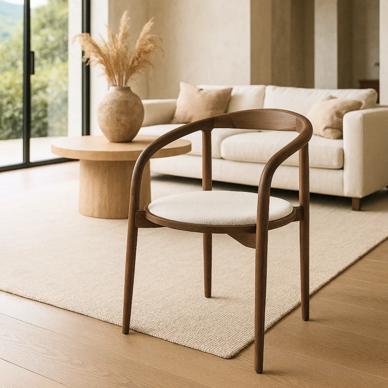 Chaise de salle à manger Ely - Assise ronde en tissu - Smokewood - Beige/Blanc (VDF115)