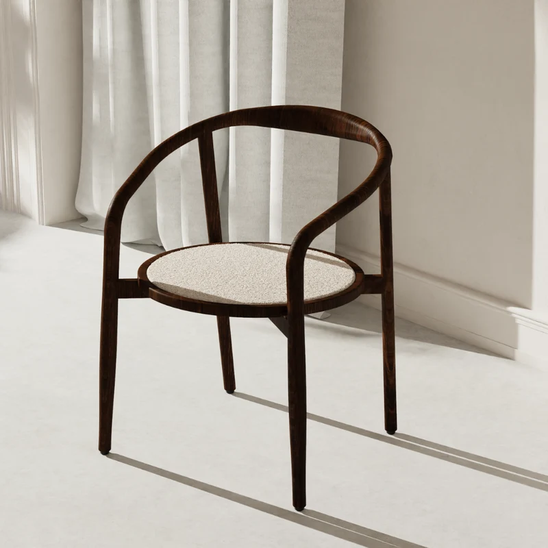 Chaise de salle à manger Ely - Assise ronde en tissu - Noyer foncé - Bois d'acacia - VDF115