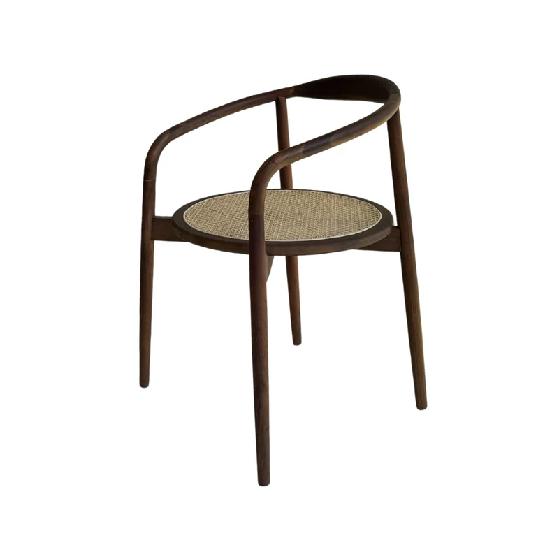 Chaise de salle à manger Ely - Assise ronde en rotin - Acacia noyer