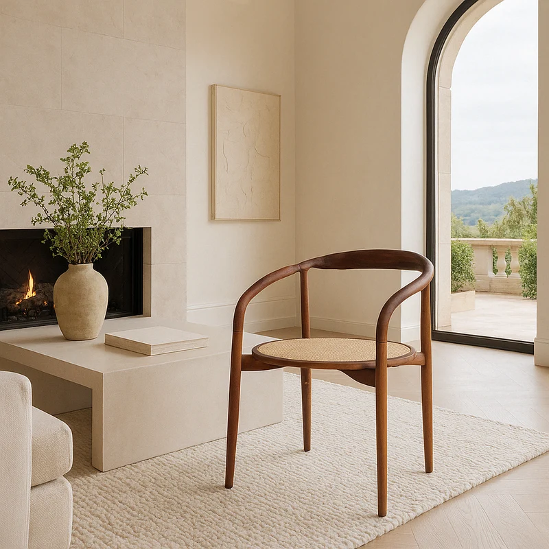 Chaise de salle à manger Ely - Assise ronde en rotin - Acacia noyer