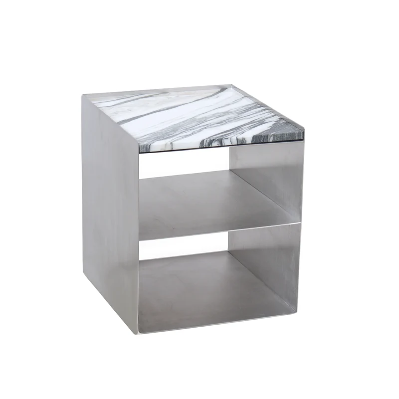 Table basse en acier inoxydable - Sofia - plateau en marbre bleu et blanc